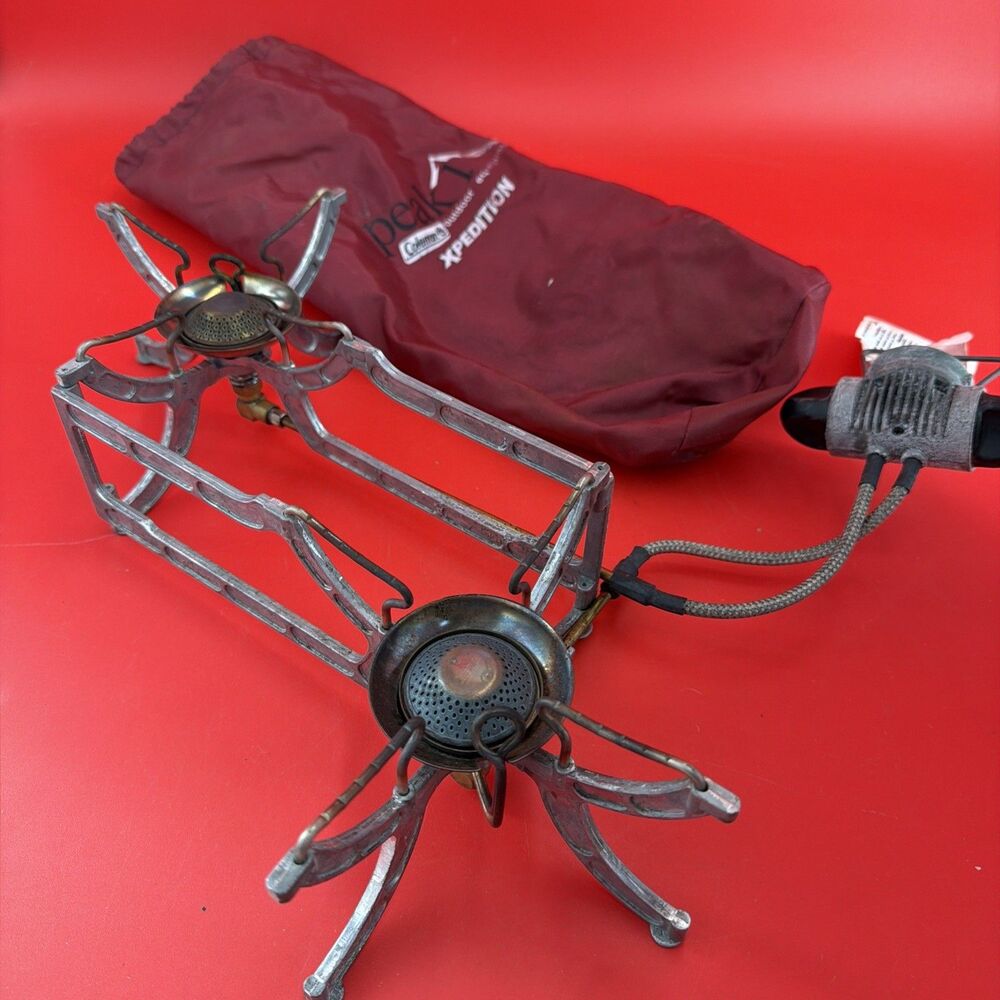 Coleman Peak 1 Expedition 2 Burner Backpacking Camping Stove Red Storage Bag